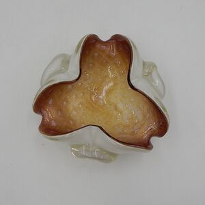 Murano Cased Glass Gold Fleck Flower Tri-Petal Ashtray Cigar Trinket Dish Bubble